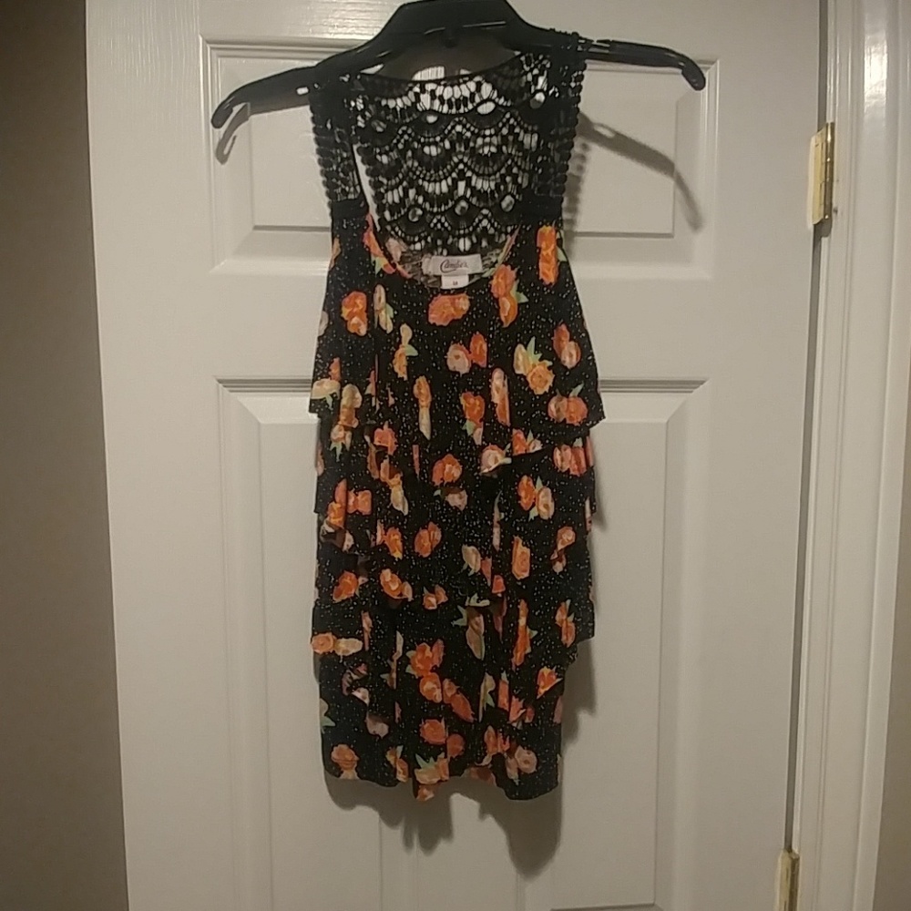 NWT black white and coral floral tank